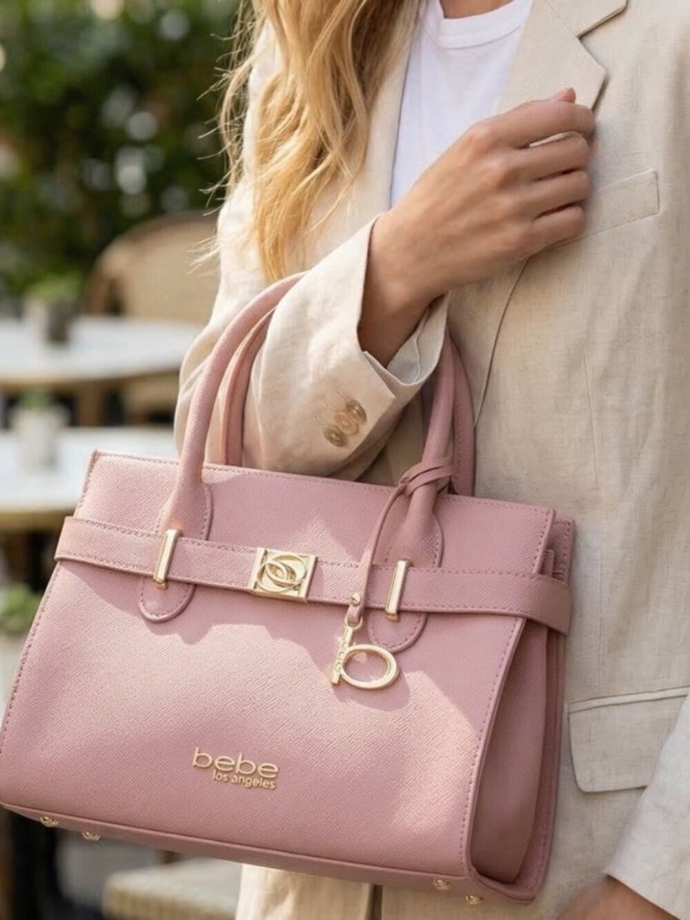 Bebe Pink Satchel Handbag Gold Hardware Structured  Handle Purse NWT Work Luxury